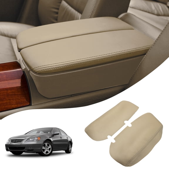KBH Car Center Console Lid Armrest Cover for 2005-2010 Acura RL, Leather Skin Upholstery Replacement Cover for Interior Accessories, Beige
