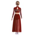 thumbnail image 2 of TiaoBug Modern Dance Dress for Girls Shiny Rhinestone Long Sleeve Crop Top with Skirt Lyrical Dance Outfits Burgundy 14, 2 of 6