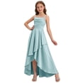 thumbnail image 5 of SGFCWSX Girls Pageant Dress Spaghetti Strap Satin High Low Hem Ruched Wedding Party Dresses for Kids Light Blue Size 7, 5 of 6