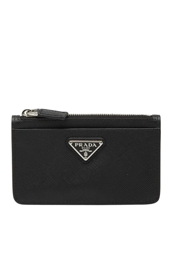 Pre-Owned Prada Triangle Logo Plate Wallet/Coin Case/Business Card Case 2MC084 Black Saffiano...