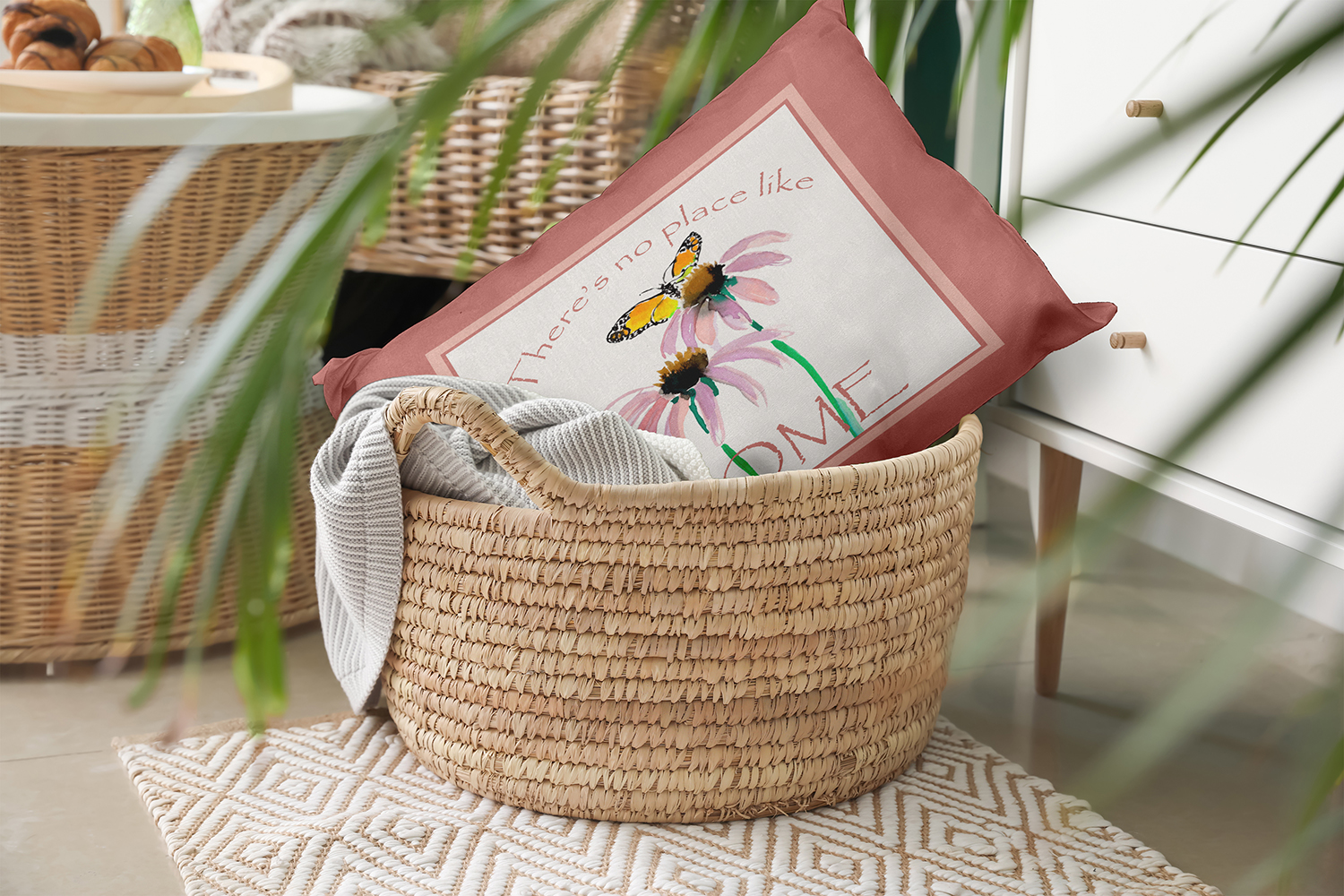 20" x 14" Simply Daisy There's No Place Like Home Polyester Indoor/Outdoor Pillow, Rusty Mauve Qty 1