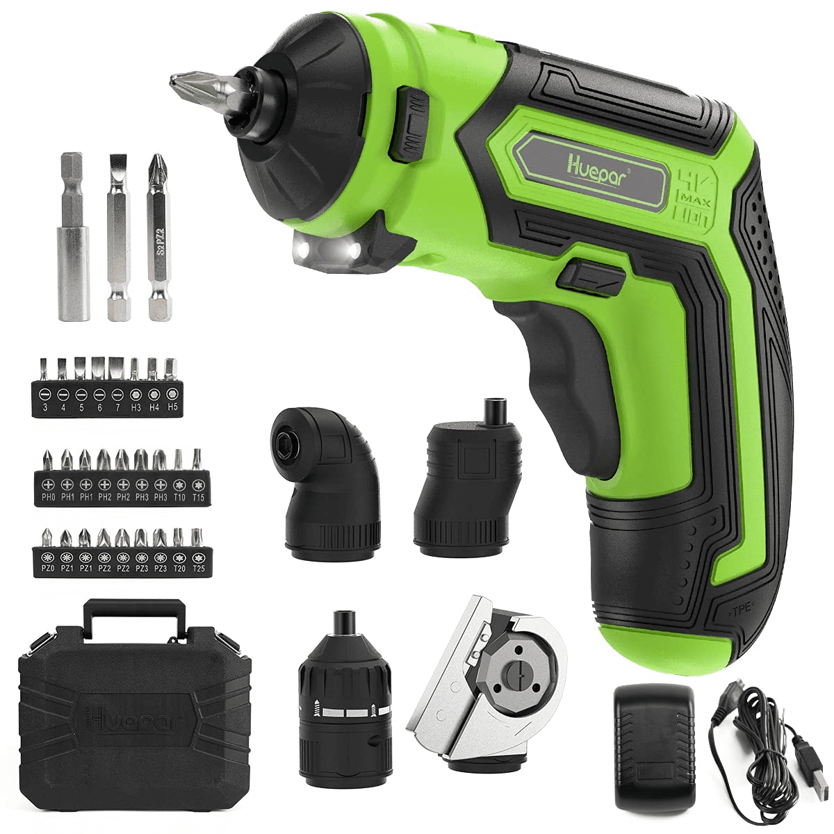 Huepar Cordless Screwdriver 3.7V 1.5Ah Max 6Nm Electric Screwdriver Kit Rechargeable Power Screw