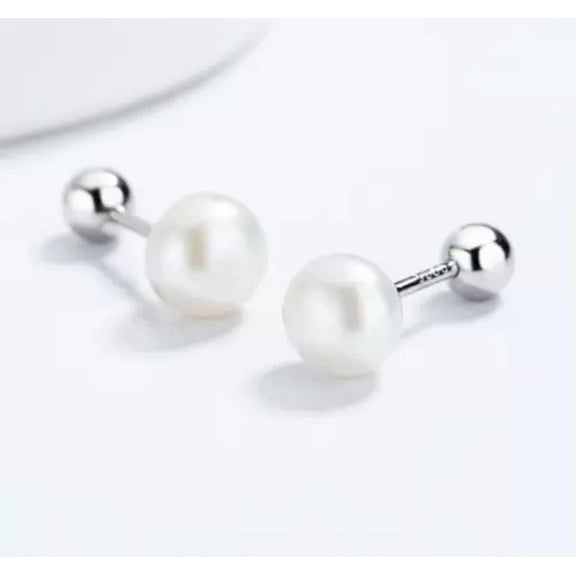 HOOUN 925 Sterling Silver 6mm Round Pearl Ball Screw Back Stud Earrings Gift