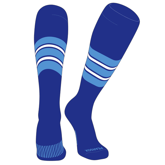 PEAR SOX Striped OTC Baseball, Softball, Football Socks (E) Royal, Sky Blue, White (XS)