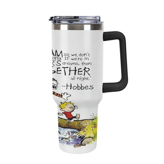 40oz Calvin And Hobbe Insulated Tumbler With Lid and Straws Stainless Steel Tumbler with handle Travel Coffee Mug Cup Water Bottle