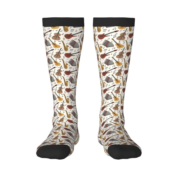 Fotbe Guitar Calcetas Divertidas Estampadas para Hombre y Mujer, Calcetas de Algodón hasta la Rodilla para Caminar, Correr, Enfermería y Embarazo