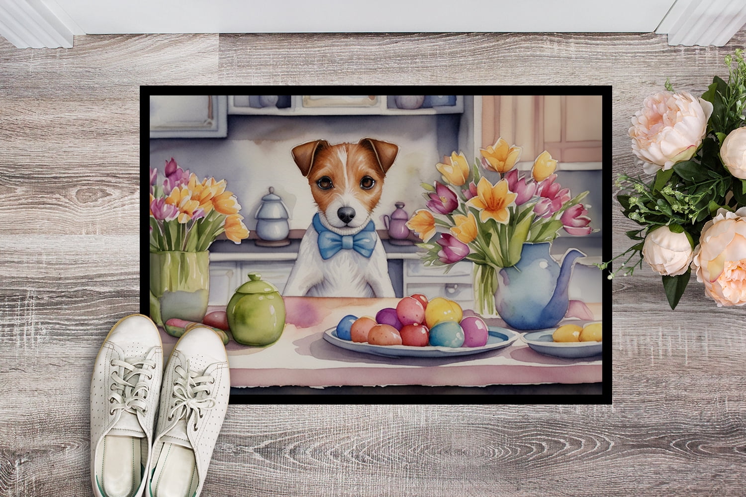 Decorating Easter Yorkshire Terrier Doormat