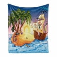 thumbnail image 1 of Pirate Ship Soft Flannel Fleece Throw Blanket, Ghost Ship on Exotic Sea near Treasure Island with Palm Trees and Open Chest, Cozy Plush for Indoor and Outdoor Use, 60" x 80", Multicolor, by Ambesonne, 1 of 6