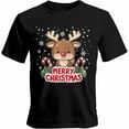 thumbnail image 1 of Camisetas gráficas informales de manga corta para hombre con diseño de ciervos y copos de nieve de Feliz Navidad, 1 of 8