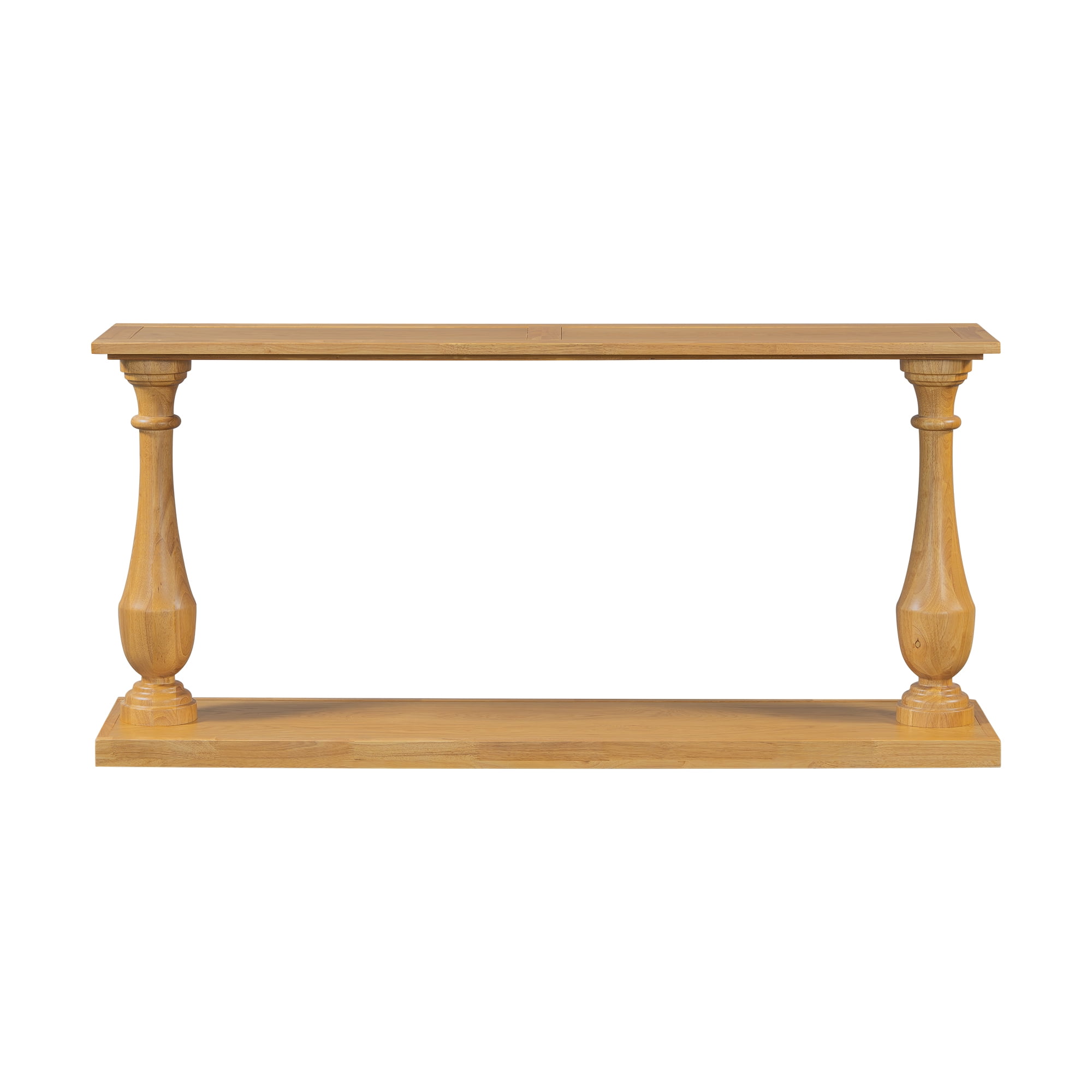 Euroco Retro Console Table,63" Extra Long Entryway Table with Open Storage Shelf and Vase-Leg Design, 2-Tier Narrow Sofa Table Behind the Couch for Living Room Entryway Bedroom,Natural