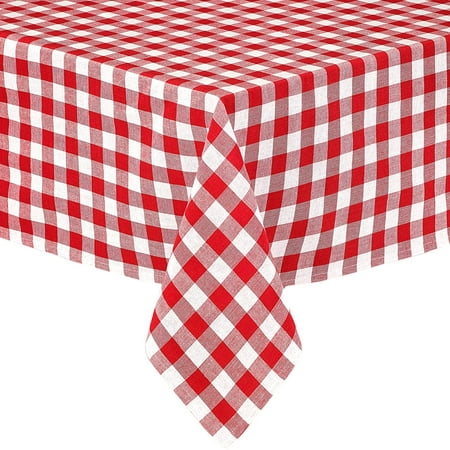 

Country Rustic Buffalo Plaid Cotton Fabric Tablecloth by Home Bargains Plus Checkered Cottage Gingham Easy Care Tablecloth 52” x 70” Oblong/Rectangle Red