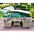 thumbnail image 4 of 3 Piece Sectional Patio Sofa Furniture Set with Wood Top Table, All-Weather PE Wicker Rattan Dining Set with Removable Cushions, Resistant Outdoor Furniture for Pool Backyard Lawn, S7023, 4 of 7