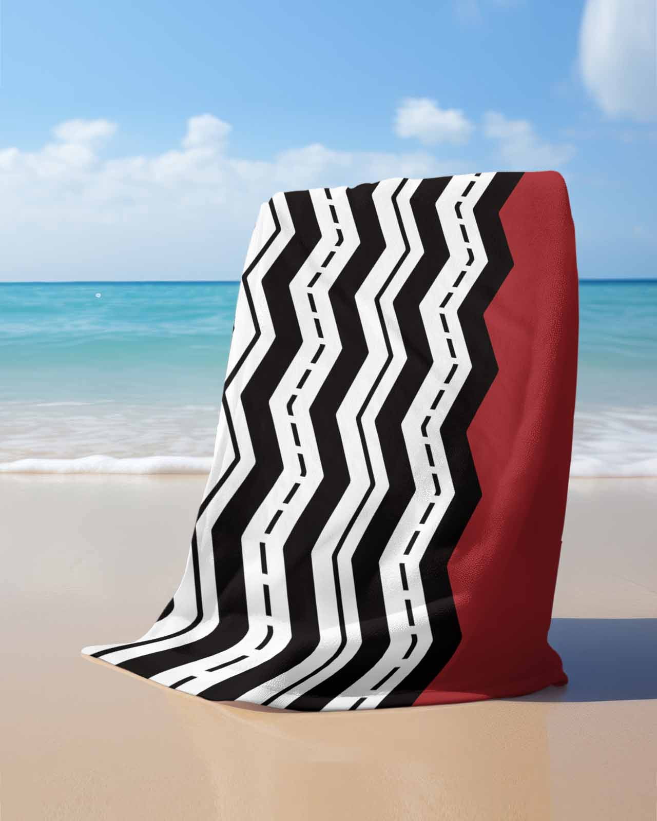 Black White Chevron Beach Towels Oversized Super Absorbent, Geometric Red Sea Wavy Striped Lightweight Bath Towel Quick Dry Sets For Bathroom/Pool/Rv Camping/Beach Play/Gym Room/Picnic 23"x47"