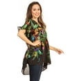 thumbnail image 3 of Sakkas Eli Women's Casual V neck Swing Ruffle Short Sleeve Top Blouse Tunic Floral - 588-Black - L/XL, 3 of 5