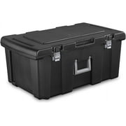 Footlocker, Stackable Storage Bin with Latching Lid, Wheels and Handle, Plastic Rolling Container to Organize Basement, Black, 1-Pack