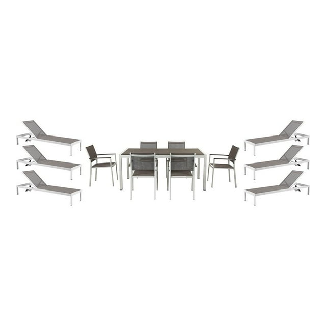 Pangea Home David 13 Pièces Moderne Aluminium Patio Salle à Manger Ensemble en Blanc/gris