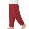 thumbnail image 6 of Fesfesfes Children's Baggy Trousers Solid Color Elastic Drawstring Waist Harun Ankle-Cuffed Pants with Pockets Casual Summer Outdoor Pants(Red#1,4 Years), 6 of 6