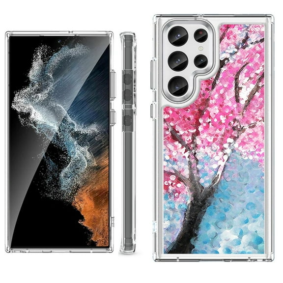 Shockproof Bumper Phone Case for Samsung Galaxy S23 Ultra 5G, by OneToughShield ® - Blossom Paint