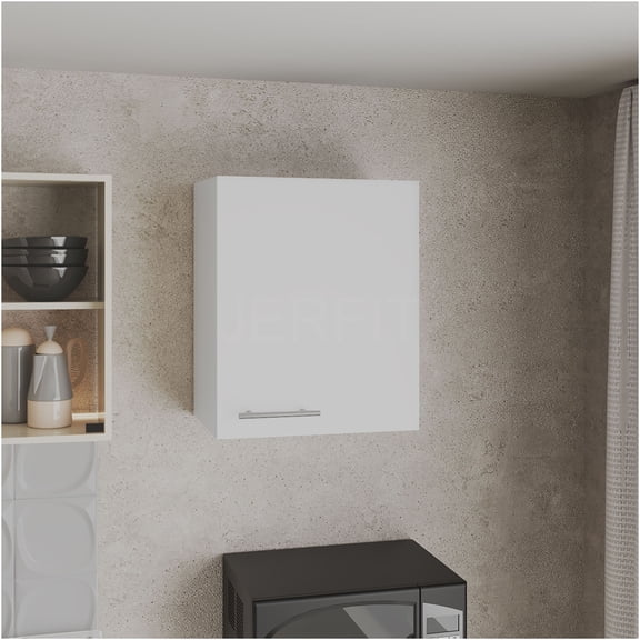 JERFIT 24" White Wall Cabinet with Door & Shelves, Wall Mounted Storage for Kitchen, Bathroom & Pantry