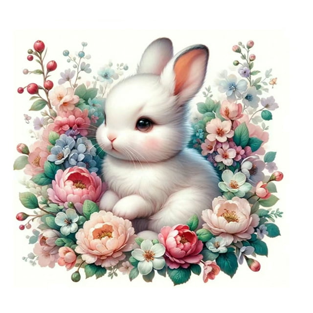 DIY Diamond Painting Colorful Flower Butterfly Rabbit cat Abstract Landscape Full Round Embroidery Stitch, 40*40cm, frame not included.,SHANG5203