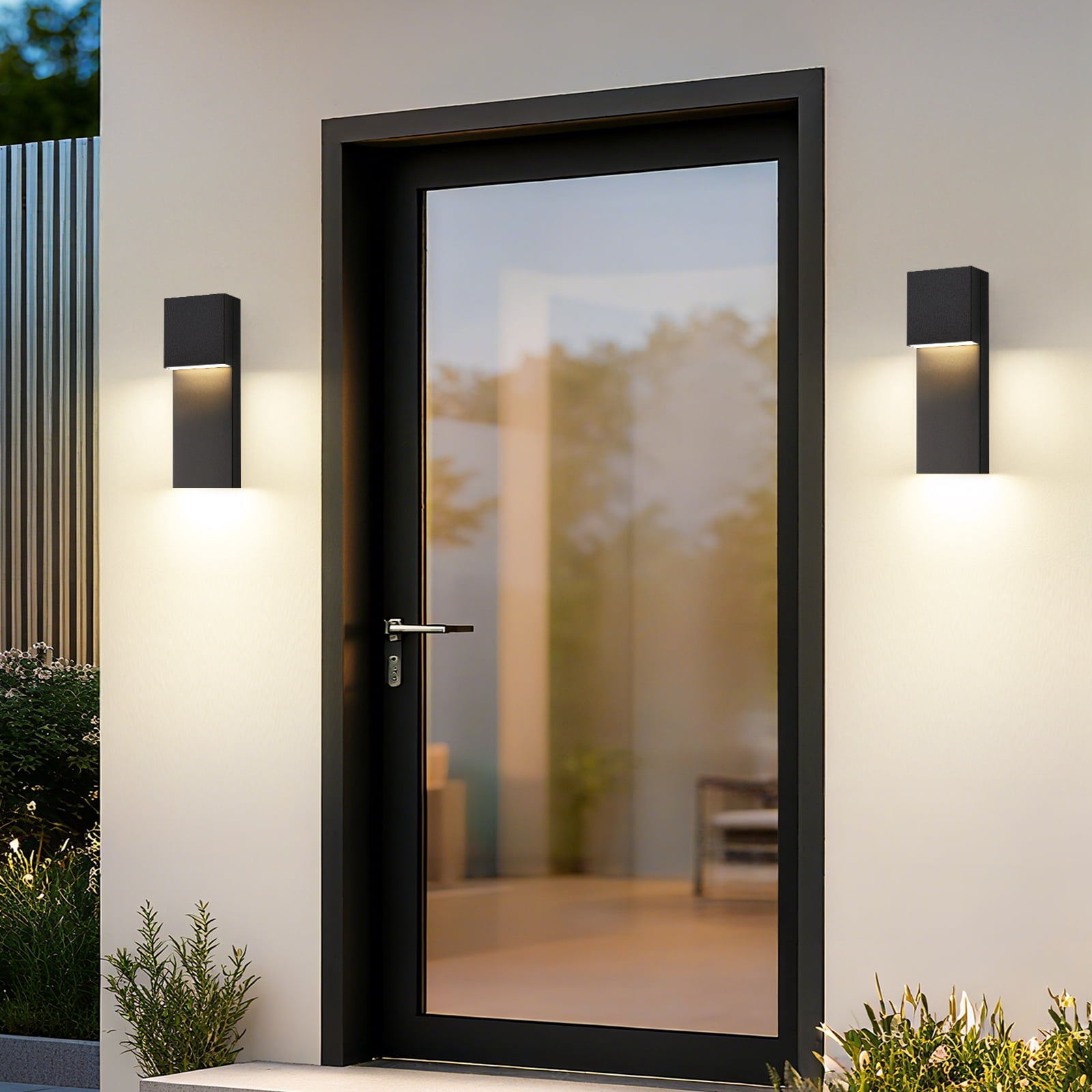 LED Outdoor Wall Sconce Modern Exterior Lighting Fixtures, Matte Black Outdoor Front Porch Lights LED Outside Wall Mount Lights for House, Hallway, Warm White 3000K, 1 Pack