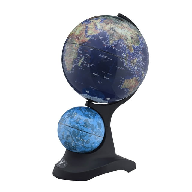 17.5" Tall Globe with Additional Small Constellation Globe, Black Acrylic Base