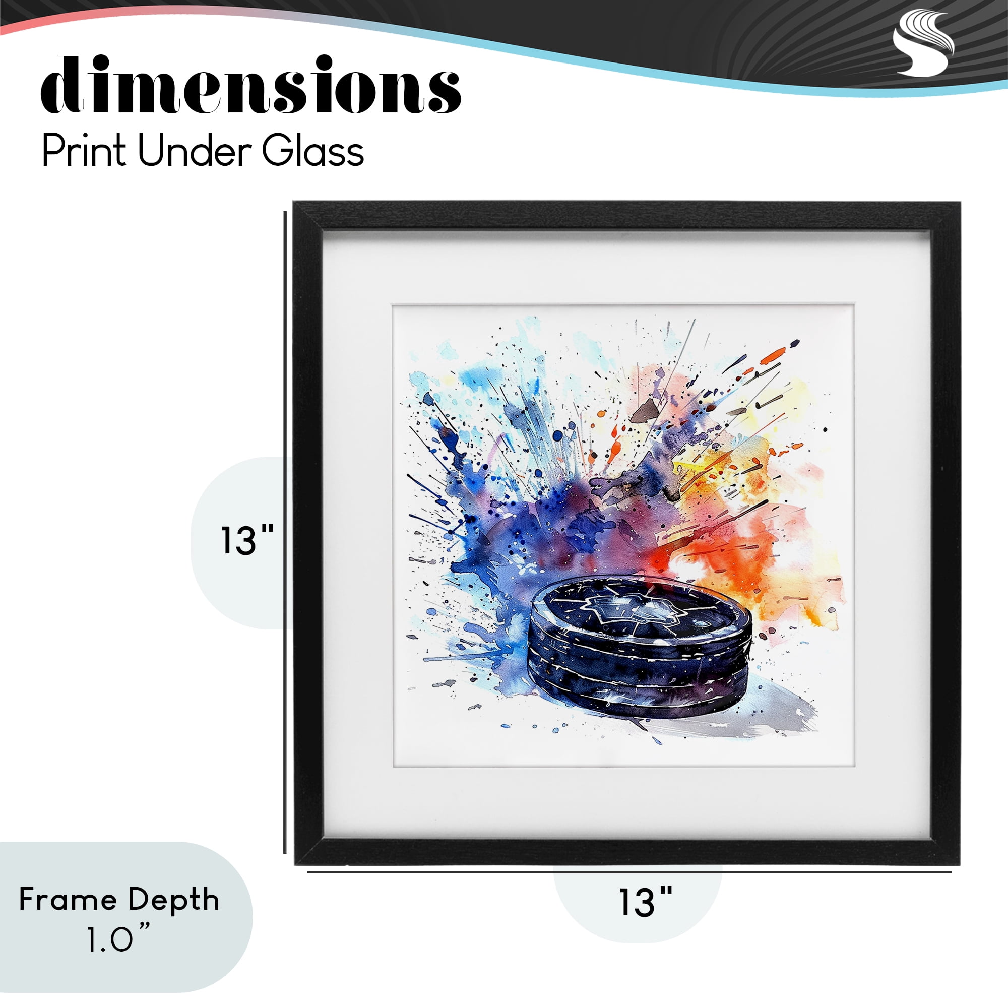 Stupell Industries Hockey Splash Watercolor Burst Black Framed Print Under Glass, design by LSR Design Studio