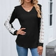 thumbnail image 5 of Ltctricy T Shirts for Women Lace Patchwork Long Sleeve V Neck Ribbed Knit Tunic Tops Casual Loose Tee Blouses(Black,X-Large), 5 of 7