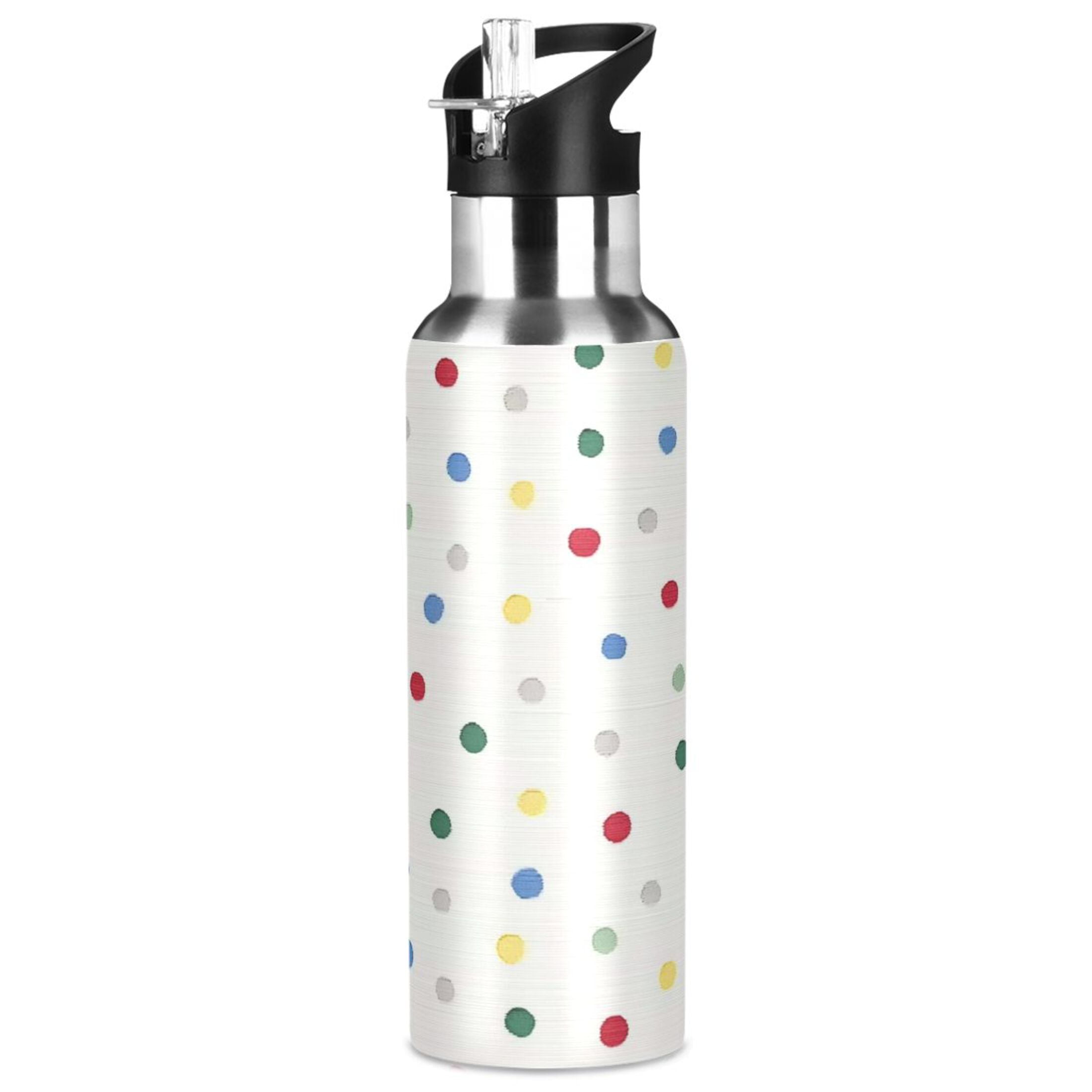 Iauyy Stainless Steel Double-Wall Vacuum Insulated Water Bottle with Straw-600ml&1000ml BPA-Free Leak-Proof for Travel Workouts Outdoor,Green Dots