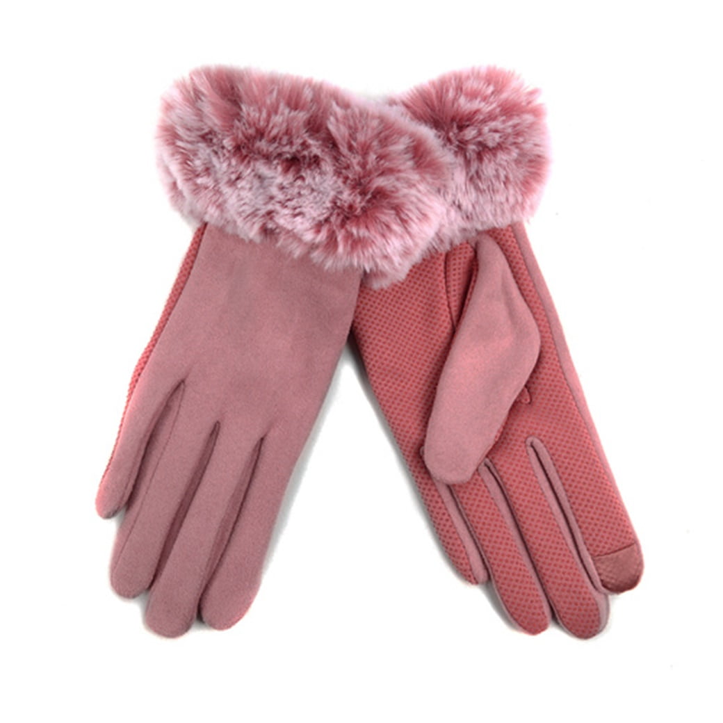Women's FauxFur Cuff touch Screen Gloves with Non Slip Grip & Fleece
