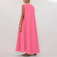 thumbnail image 5 of SMihono Women's Sleeveless Maxi Dress Scoop Neck Ruched Long Dress with Side Pockets Wide Shoulder Elegant Blouse Dresses Hot Pink M, 5 of 8