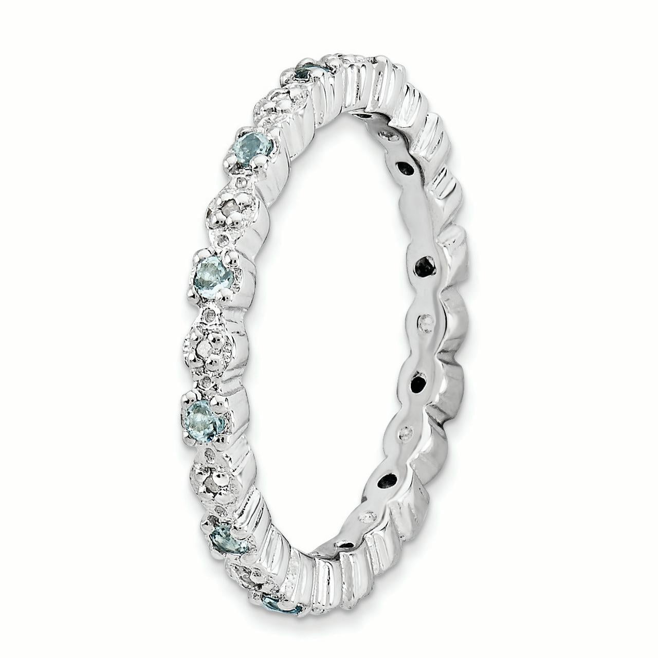 Sterling Silver Aquamarine & Diamond Ring