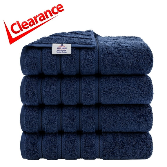 American Soft Linen Navy Blue Bath Towel Set 100% Turkish Cotton Towels for Bathroom 4 Piece