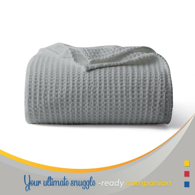 Color Sense 100% Cotton Warm & Cozy, Super Soft Waffle Weave Blanket King Light Gray