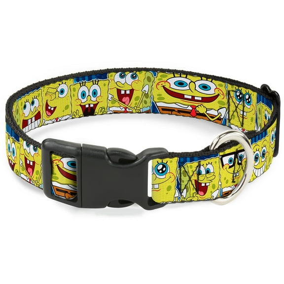 Nickelodeon Pet Collar, Dog Collar Plastic Buckle, Spongebob Expressions Stripe Blue, 7 to 8.5 Inches 0.5 Inch Wide
