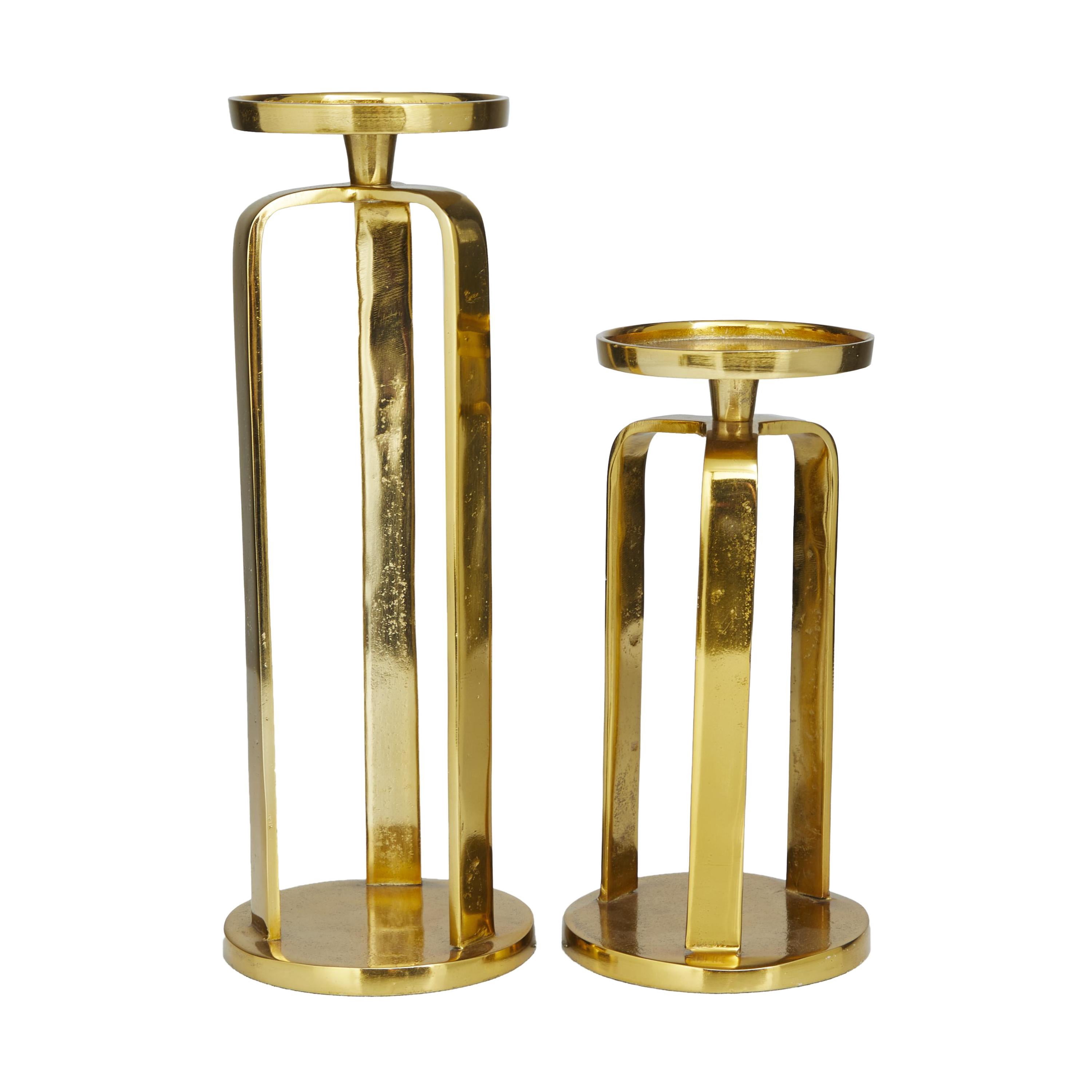 CosmoLiving by Cosmopolitan 2 Candle Gold Aluminum Metal Candle Holder, Set of 2