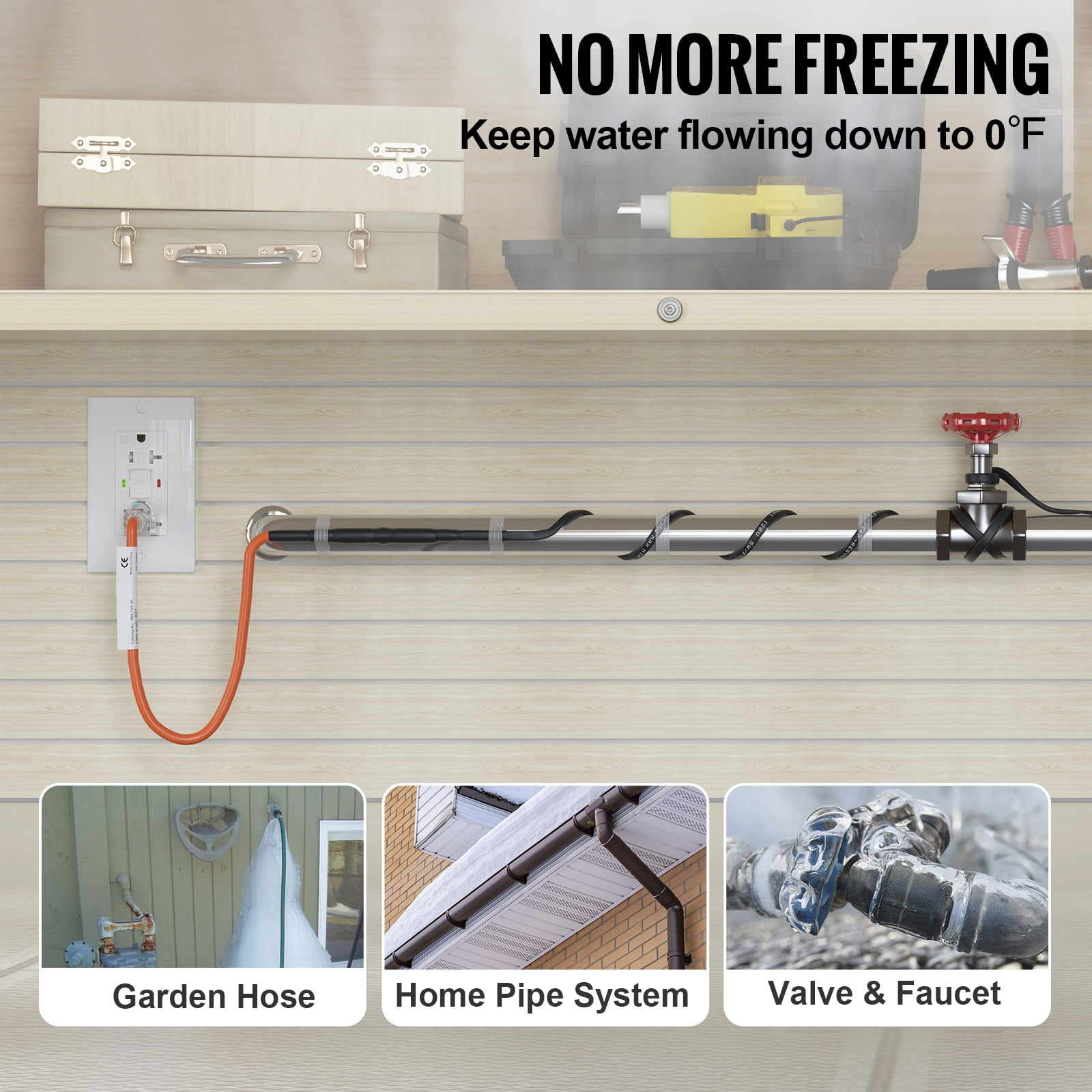 KFFKFF Self-Regulating Pipe Heating Cable, 120-ft 5W/ft Heat Tape for Freeze Protection, Suitable for PVC, Metal, and Plastic Pipes, 120V
