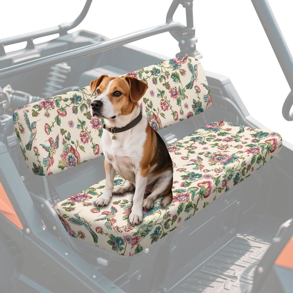 FKELYI UTV Seat Covers Full Protection Anti-Dust Bench Seat Cover with Elastic Band Vintage Flower Hummingbird Print Backrest Cover Waterproof Decor UTV Accessories