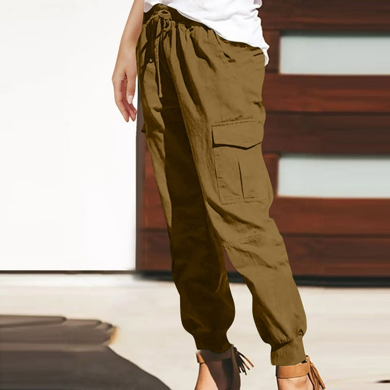 Plus Size Cargo Pants for Women Baggy Casual Loose Fitting Classic Cargos  Streetwear Solid Color Slacks Trousers (Large, Khaki)