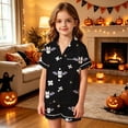 thumbnail image 2 of JIAYUE Girls Pajamas Halloween Graphic Short Sleeve Notched Collar Button Top And Shorts Two Piece Sleepwear Set for Casual Bedtime,2-3 Years, 2 of 4