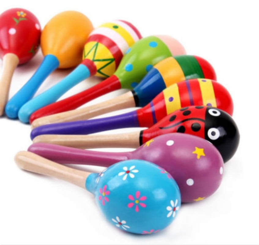 Colorful Wooden Maracas Baby Child Musical Instrument Rattle Shaker Party Toy 