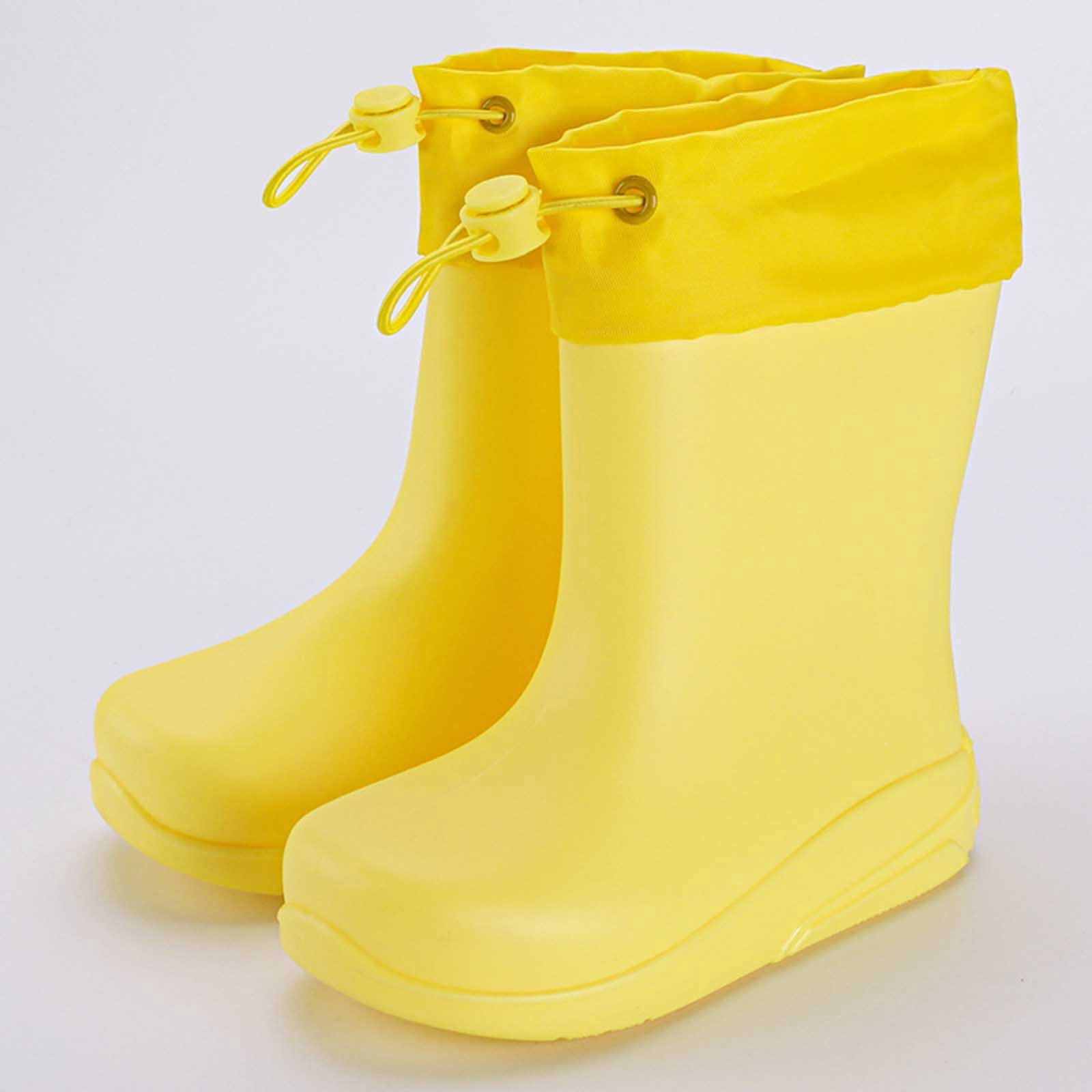Gelikeya Rain Boots Toddler Waterproof Outdoor Wear Natural Rubber Boots Boys' Fashion (Yellow, Size 10-10.5 Years)
