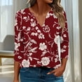 thumbnail image 2 of 3/4 Sleeve Casual T Shirts for Women Plus Size Tops Graphic Printed V Neck Tees Summer Fall Casual Tshirts (L, Red|Floral), 2 of 6