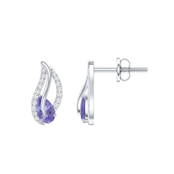 Rosec Jewels Tanzanite Leaf Stud Earrings for Women (AAA Quality) - Natural Tanzanite Diamond Earrings - with Jewelry Box, 925 Sterling Silver