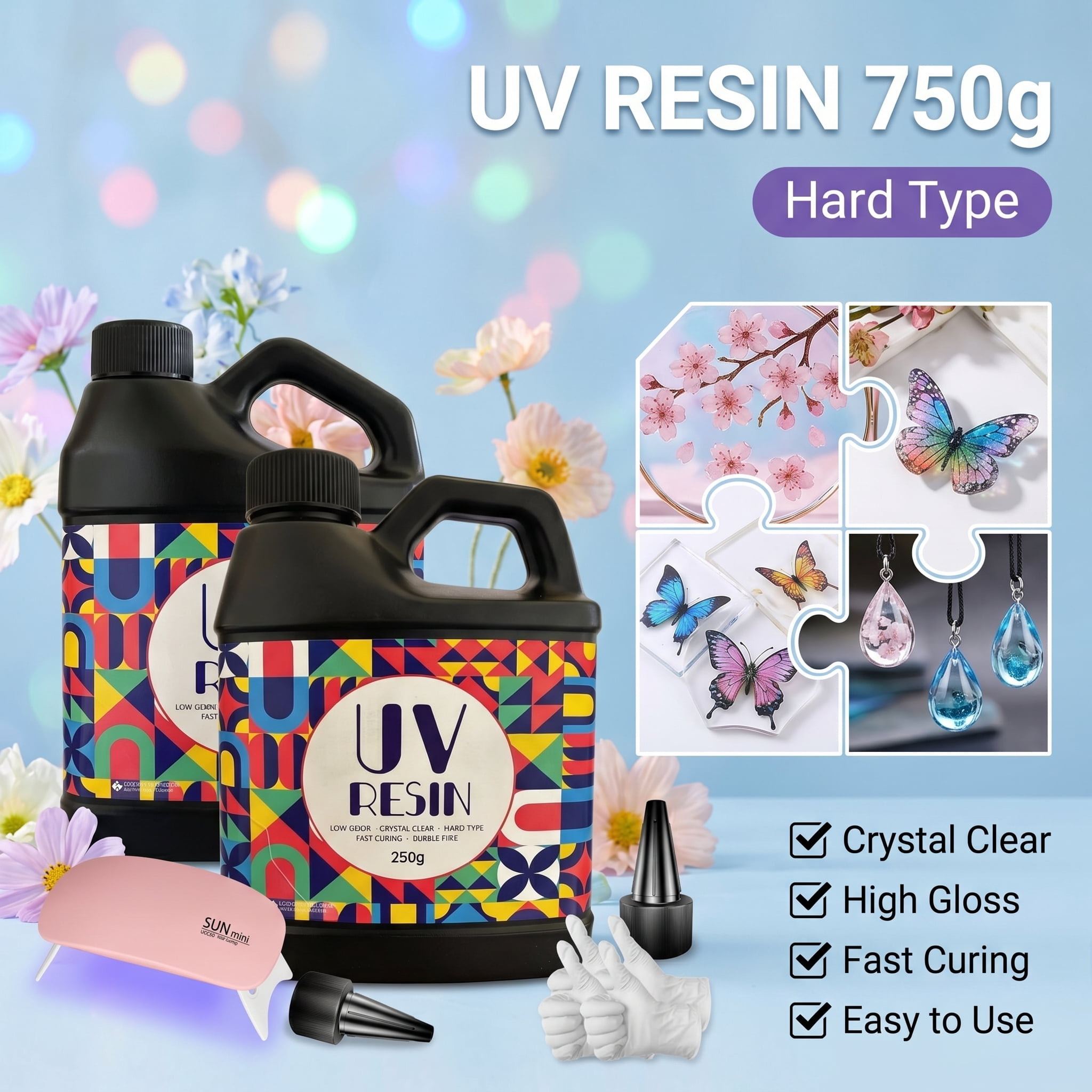 750g Hard UV Resin Crystal Clear - UV Curing Epoxy Resin For DIY Crafts Jewelry Making Dried Flower Casting Shrink Art Handmade Beads Supplies