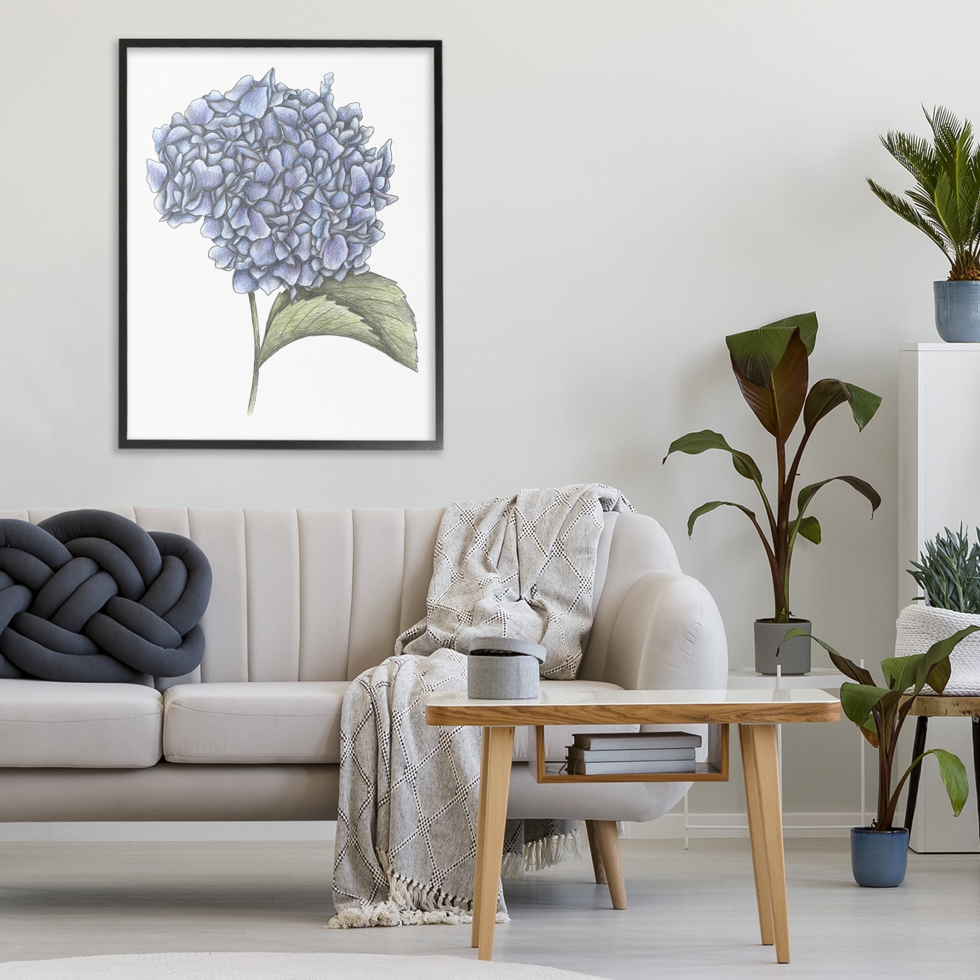 Hydrangea Sketch Blossom Black Framed Giclee Art, design by Cecilia Battaini