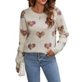 thumbnail image 2 of VISgogo, suéter de punto de manga larga para mujer, cuello redondo, patrón de corazones coloridos, prendas de punto holgadas, suéter de ganchillo informal para mujer VISgogo moda, 2 of 9