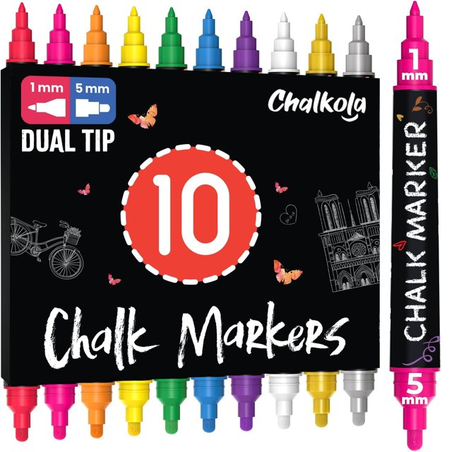 Marcadores de tiza Chalkola Dual Tip Liquid, 10 unidades, pizarra