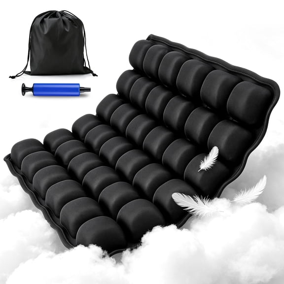 Inflatable Travel Seat Cushion with Air Pump, Portable Airplane Seat Cushion for Long Flights, Ergonomic Chair Cushion for Office, Car, Wheelchair, Camping, Breathable Comfort Pad