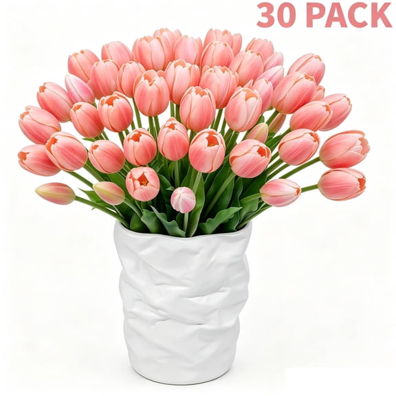 30Pcs Artificial Pink Tulips ,13.18'' Lifelike Faux Soft Flowers with Bendable Stems for Party Wedding Home Room Garden Decor